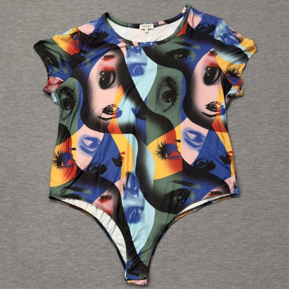 Urban Rose Womens Multicolor Graphic Print Bodysuit Short Sleeve Size 3X NWT